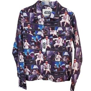 NWT Womens Star Wars Cakeworthy Denim allover print jacket Size S 100% cotton